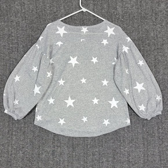 Moda Sweater Womens M Gray All Over Stars Print Pullover 3/4 Balloon Sleeve - Picture 5 of 8